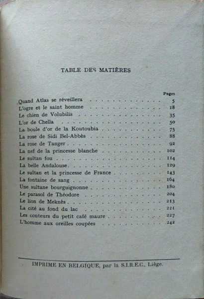Contes et Légendes du Maroc, 1948. Sommaire