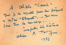 A Alain "Cassis" qui je le regrette pour lui fréquente un certain "Etiquette"... qui vous fera tuer... les concierges - Inspecteur Léon Liotard alias P. Tollet, 1953, in Le Tueur de concierges